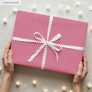 Simple Elegant Narrow Striped Pattern Red White Wrapping Paper