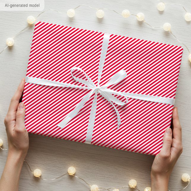 Simple Elegant Narrow Striped Pattern Red White Wrapping Paper (Creator Uploaded)