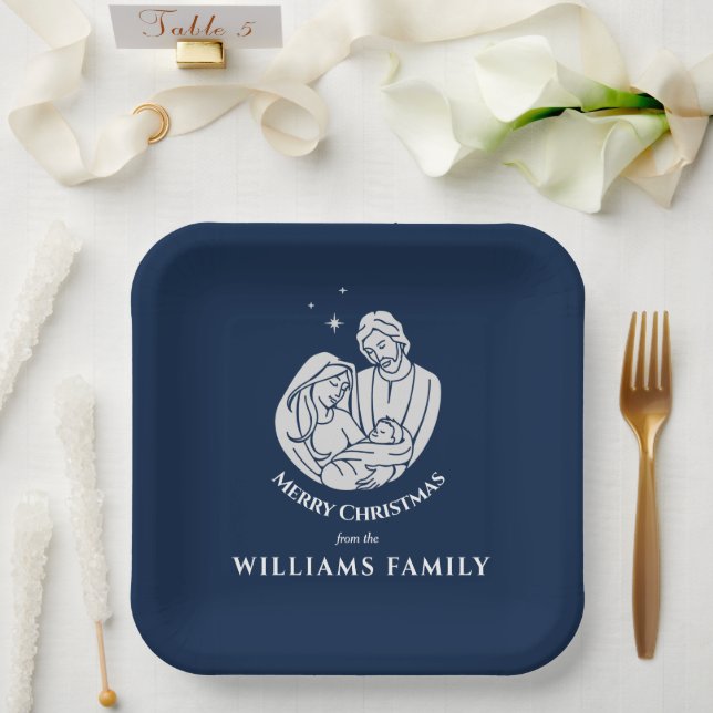 Simple Elegant Nativity Baby Jesus Merry Christmas Paper Plate (Wedding)