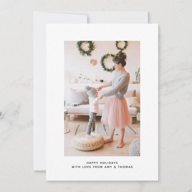 Simple Elegant Natural Christmas Family Photo Card (Front)