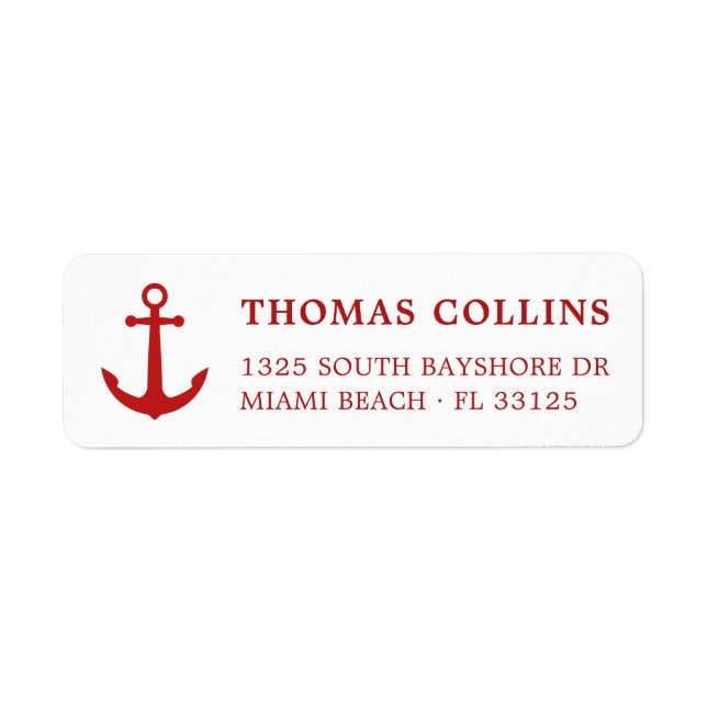 Simple Elegant Nautical Red Anchor Return Address (Front)