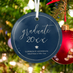 Simple Elegant Navy Blue 2024 Graduate Graduation Glass Ornament