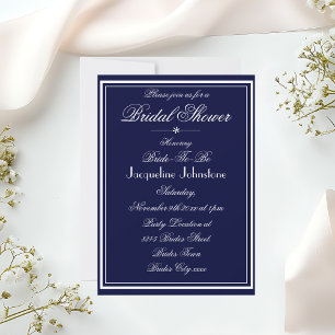 Simple Elegant Navy Blue and White Bridal Shower Invitation