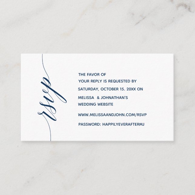Simple Elegant Navy Blue Calligraphy, Dinner RSVP Enclosure Card (Front)