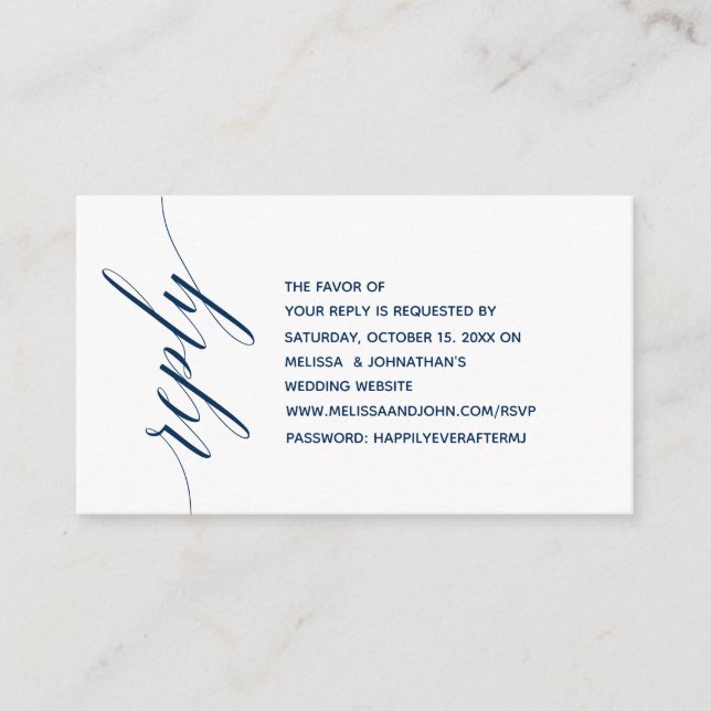 Simple Elegant Navy Blue Calligraphy, Dinner RSVP Enclosure Card (Front)