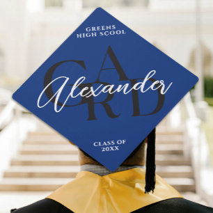 Simple Elegant Navy Blue Graduate And White Script Graduation Cap Topper