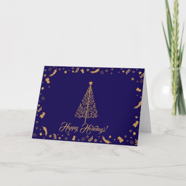 Simple Elegant Navy Blue Happy Holidays Card (Front)
