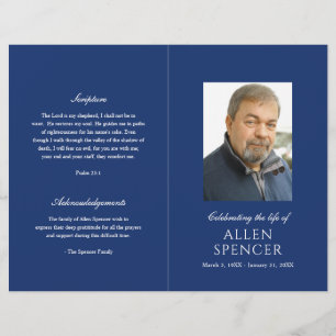 Simple Elegant Navy Blue Modern Funeral Program