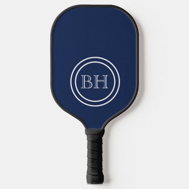 Simple Elegant Navy Blue Monogram Custom Pickleball Paddle (Front)
