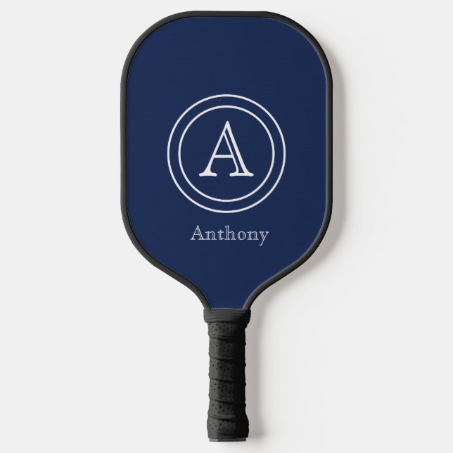 Simple Elegant Navy Blue Monogram Custom Pickleball Paddle (Front)