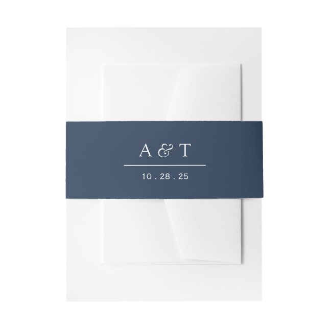 Simple Elegant Navy Blue Monogram Initials Wedding Invitation Belly Band (Front Example)