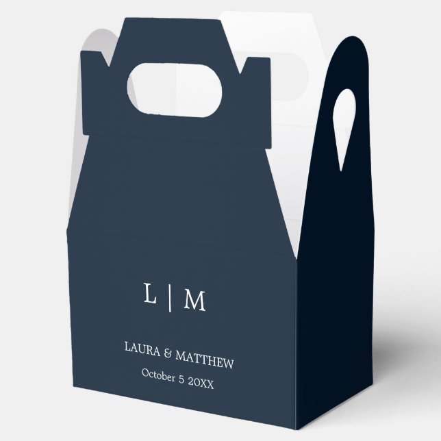 Simple Elegant Navy Blue Monogram Wedding Favor Box (Opened)