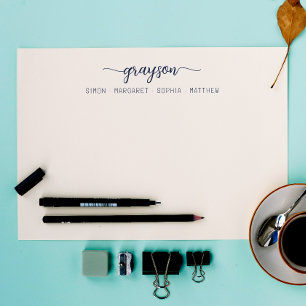 Simple Elegant Navy Blue Script Family Stationery Card