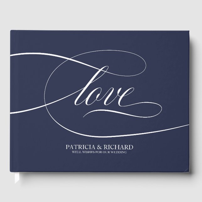 Simple Elegant Navy Blue Wedding Guest Book (Front)