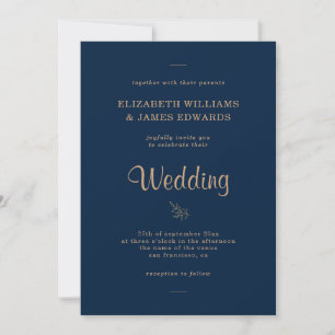 Simple Elegant Navy Blue Wedding Invitation