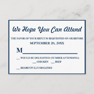 Simple Elegant Navy Blue Wedding RSVP Card