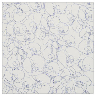 Simple elegant navy blue white orchid floral fabric