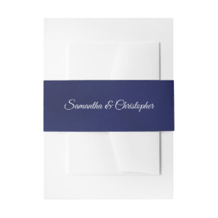 Simple Elegant Navy Blue with Names Wedding Invitation Belly Band