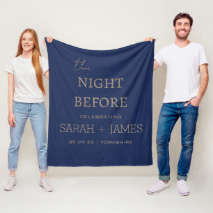 Simple Elegant Navy & Gold Name Date Wedding  Fleece Blanket