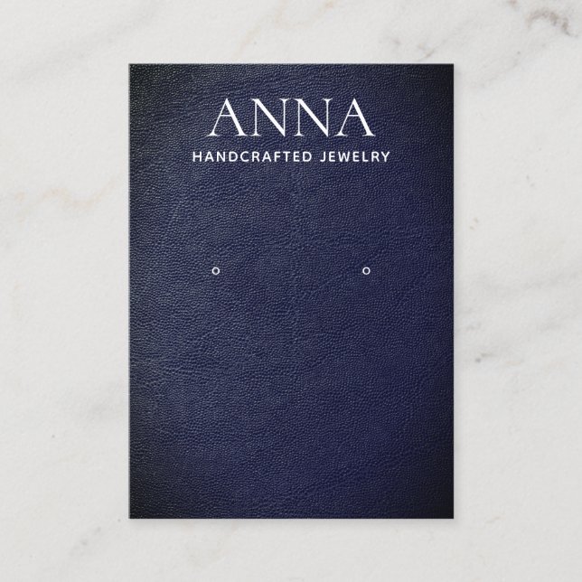 Simple Elegant Navy Leather Earring Display Business Card (Front)