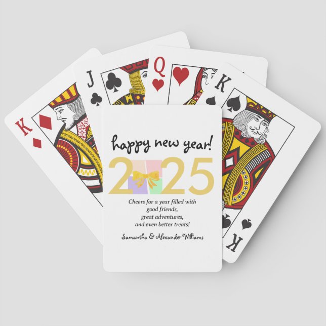 Simple Elegant New Year's Eve Party Gift Box Bow Playing Cards (Back)