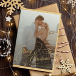 Simple elegant newlywed Merry Christmas Holiday Card<br><div class="desc">Elegant faux gold script wedding couple photo overlay name and text personalized first Christmas holiday card.</div>