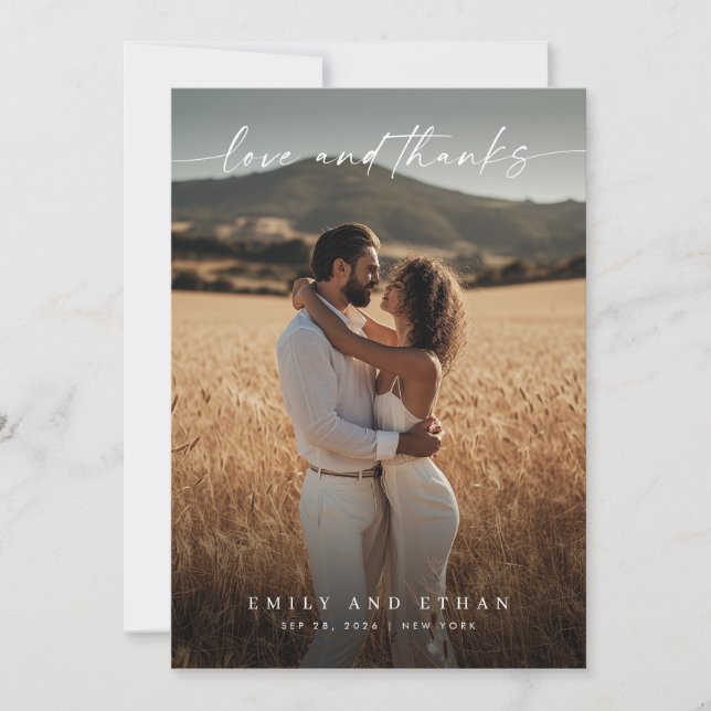 Simple Elegant Newlywed Photo Thank You Note Card (Front)