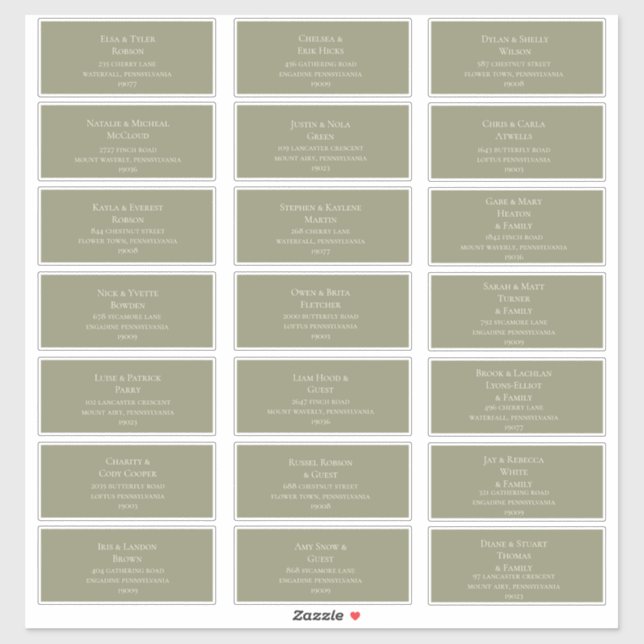 Simple Elegant | Olive Green Guest Address Labels (Sheet)