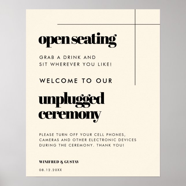Simple elegant Open seating Unplugged ceremony Poster (Front)