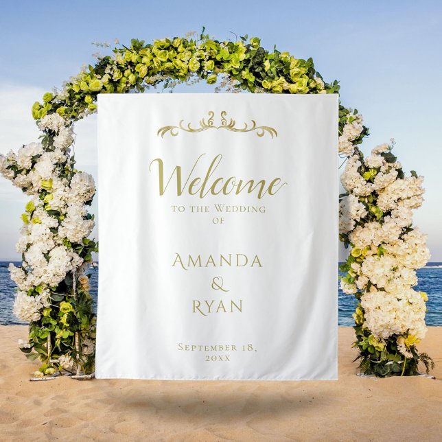 Simple Elegant Ornament Welcome Wedding Backdrop Tapestry (Creator Uploaded)