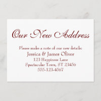 Simple, Elegant Our New Address Burgundy on White