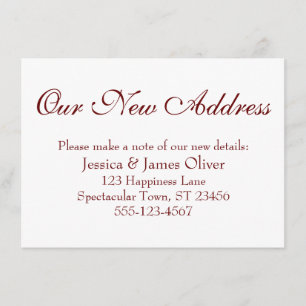 Simple, Elegant Our New Address Burgundy on White Enclosure Card