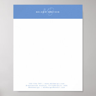 Simple Elegant Pastel Blue Minimalist Two Monogram Poster