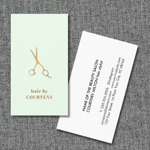 Simple Elegant Pastel Green Faux Gold Scissor Hair Business Card