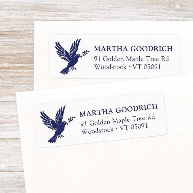 Simple Elegant Peace Dove Deep Blue Adresse de ret (Peace on Earth, Peace Dove, navy blue Christmas return address label with elegant style.)