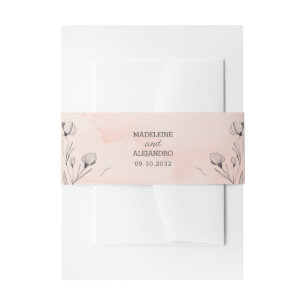 Simple elegant peach pink floral wedding  invitation belly band