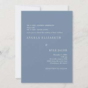 Simple & Elegant Periwinkle White Text Wedding Invitation