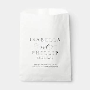 Simple elegant personalized black white wedding favour bag