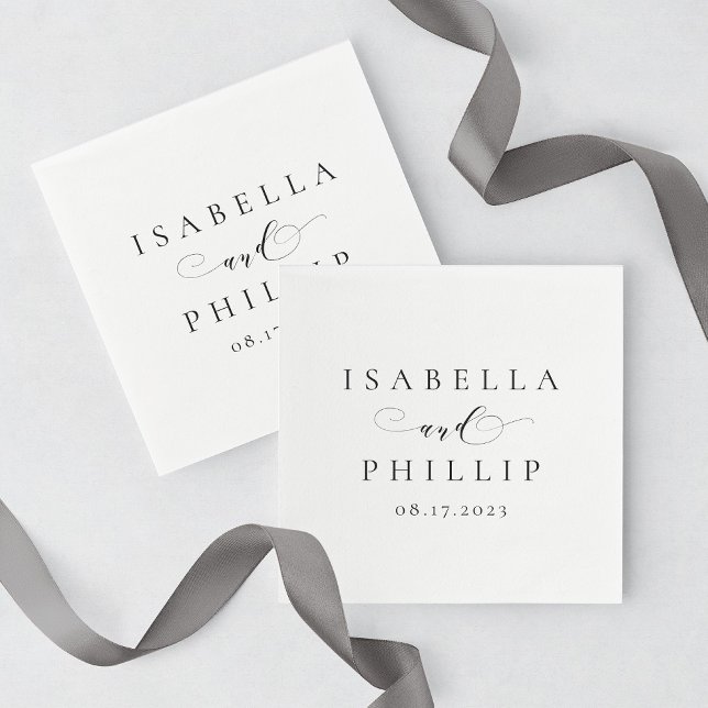 Simple elegant personalized black white wedding napkin (Creator Uploaded)