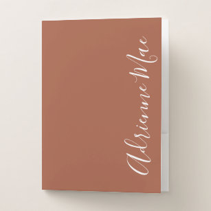Simple Elegant Personalized Cinnamon Brown & White Pocket Folder