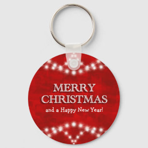 Simple Elegant Personalized Merry Christmas Lights Keychain