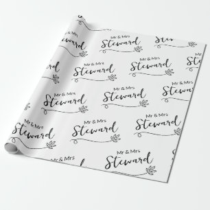 Simple Elegant Personalized Name Wedding Wrapping Paper