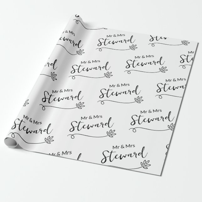 Simple Elegant Personalized Name Wedding Wrapping Paper (Unrolled)