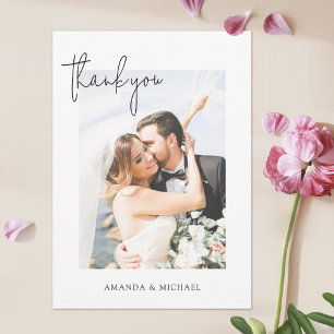Simple Elegant Personalized Photo Wedding Thank You Card