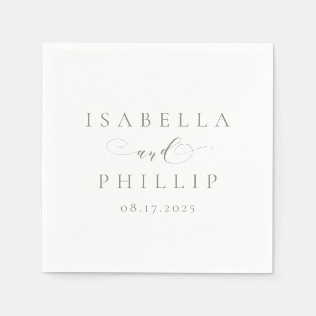 Simple elegant personalized sage green wedding napkin (Front)