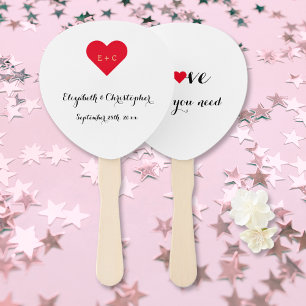 Simple Elegant Personalized Wedding Monogram Heart Hand Fan