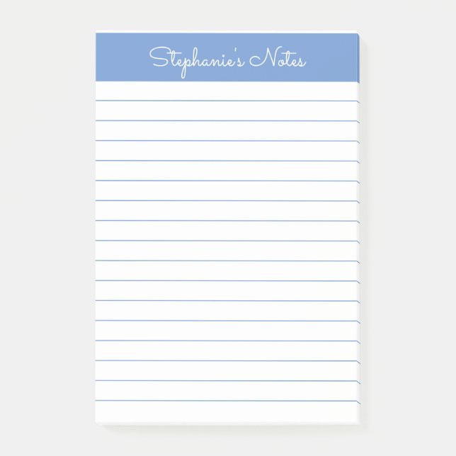 Simple Elegant Perwinkle Blue Lined Personalized Post-it Notes (Front)