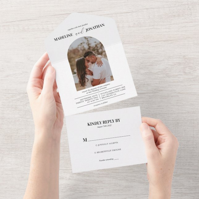 Simple Elegant Photo Arch Wedding Rsvp All In One Invitation (Tearaway)