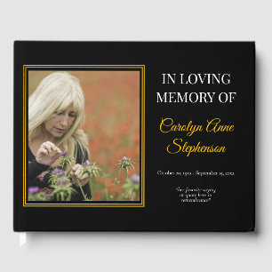 Simple Elegant Photo Black Bereavement   Funeral Guest Book