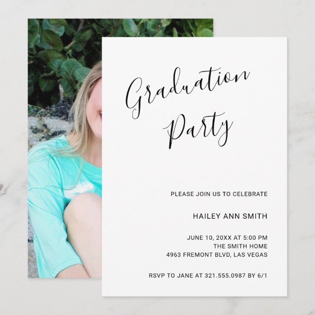 Simple Elegant Photo Modern Graduation Invitation (Front/Back)